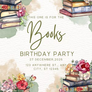 This One is for the Books Birthday Party Invitation | Editable in Canva ...