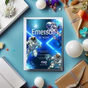 Invito per festa di compleanno per giocatori, invito per festa di compleanno spaziale con design di avventura cosmica, invito per festa a tema astronauta - Download digitale modificabile