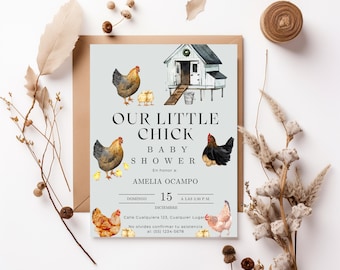 Farm Baby Shower Invitation | Barnyard Chick Theme (Editable Canva Template)