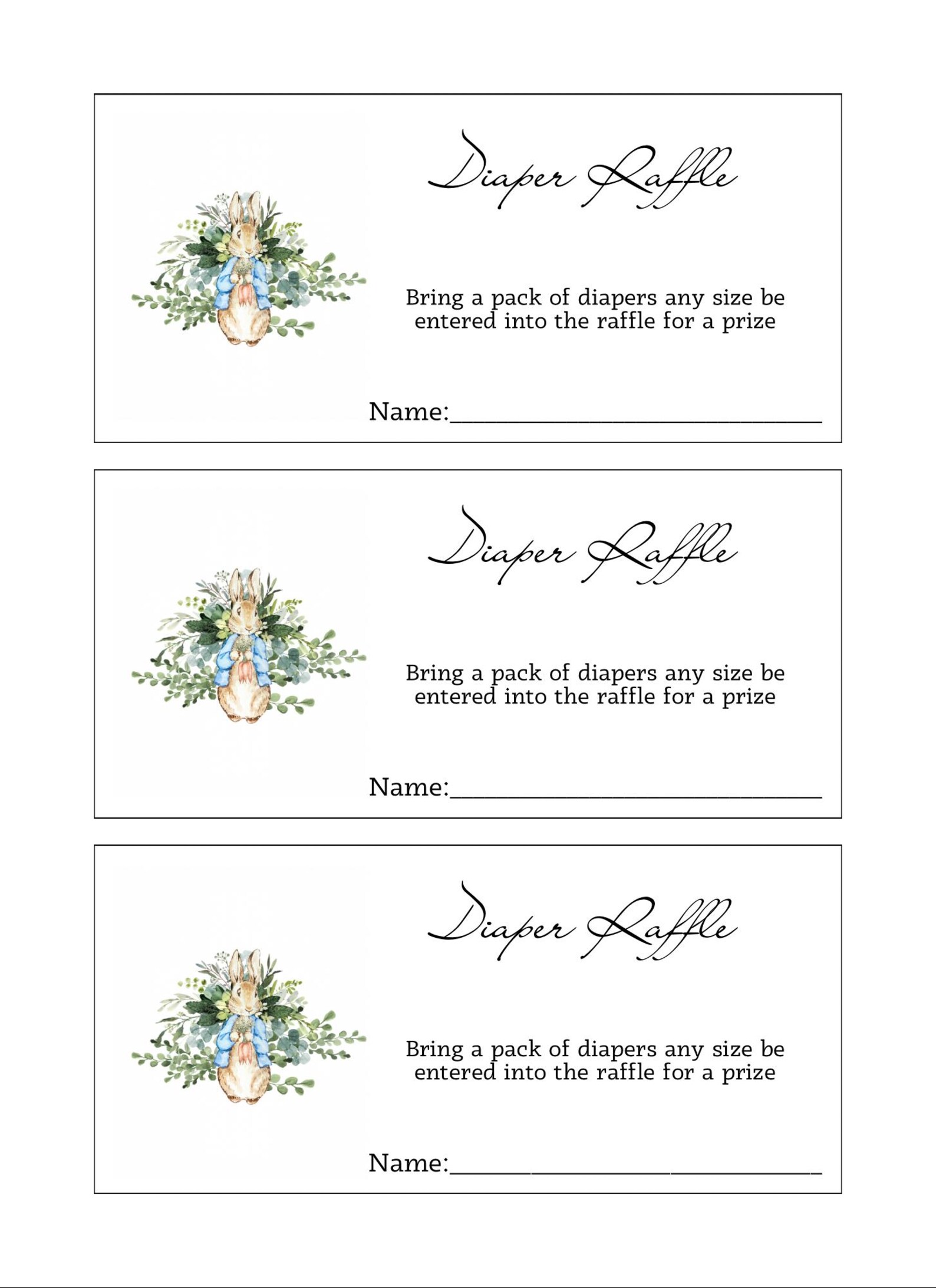 Peta Leaping Rabbit Raffle Peter Rabbit Diaper Raffle Printable Cards - Etsy