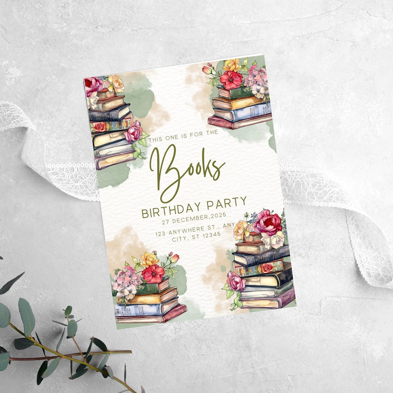 This One is for the Books Birthday Party Invitation | Editable in Canva ...