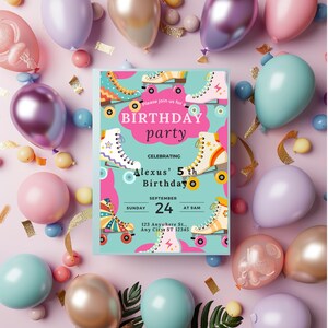 Roller Skating Birthday Party Invitation Editable Template Retro Roller Skate Invitation Editable Digital Download 70s Disco Party Theme