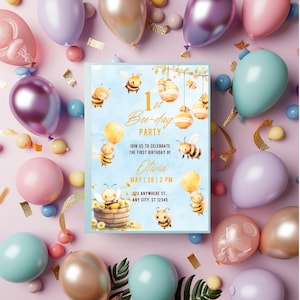 Bee-Day Birthday Invite Cute 1st Bee Birthday Party Invite My First Bee Day Happy First Bee Day First Bee-Day Invitation Bee Themed Party