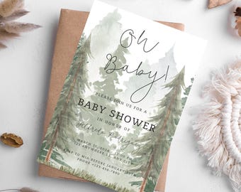 Woodland Baby Shower Invitation | Forest Animal Theme | Rustic & Editable Template | Neutral Baby Shower Invite | Instant Download