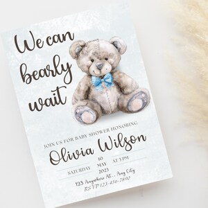 Convite para chá de bebê We Can Bearly Wait Convite digital e para impressão para chá de bebê, convite para ursinho de pelúcia, convite fofo para urso, chá de bebê com urso
