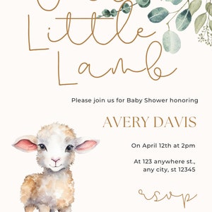 Little Lamb Printable Baby Shower Invitation Digital Download Spring ...
