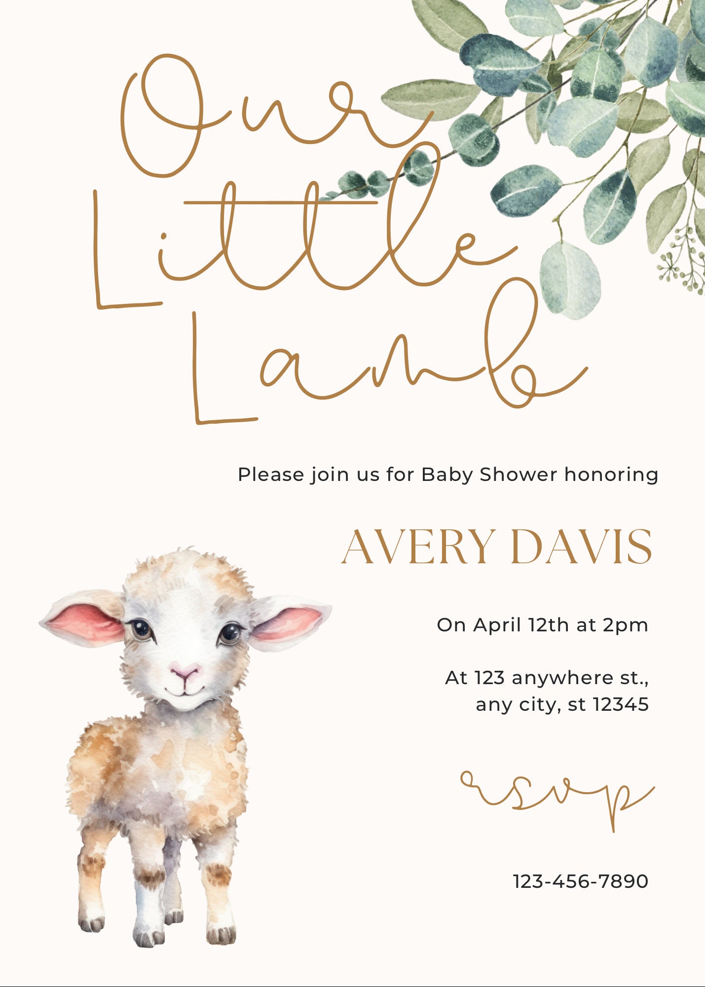 Little Lamb Printable Baby Shower Invitation Digital Download Spring ...