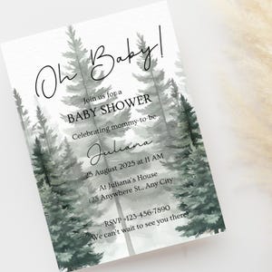 Invitation de fête de naissance des bois | Thème animal de la forêt | Modèle rustique et modifiable | Faire-part de fête de naissance neutre | Téléchargement instantané