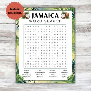 Jamaica Word Search Puzzle Printable | Fun Educational Game | Cultural Activity for Kids and Adults | Instant Download