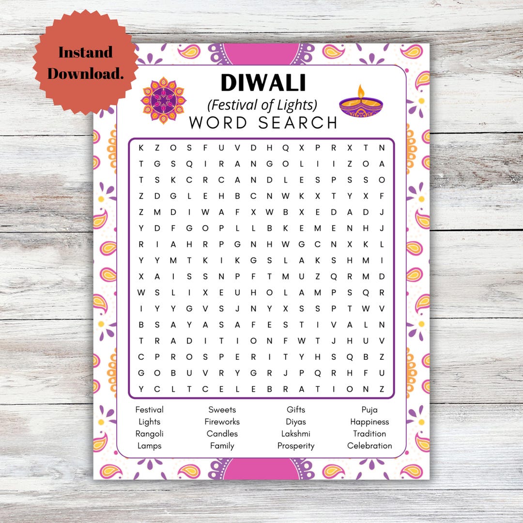 Diwali Word Search – Festival of Lights Activity Worksheet | Cultural ...