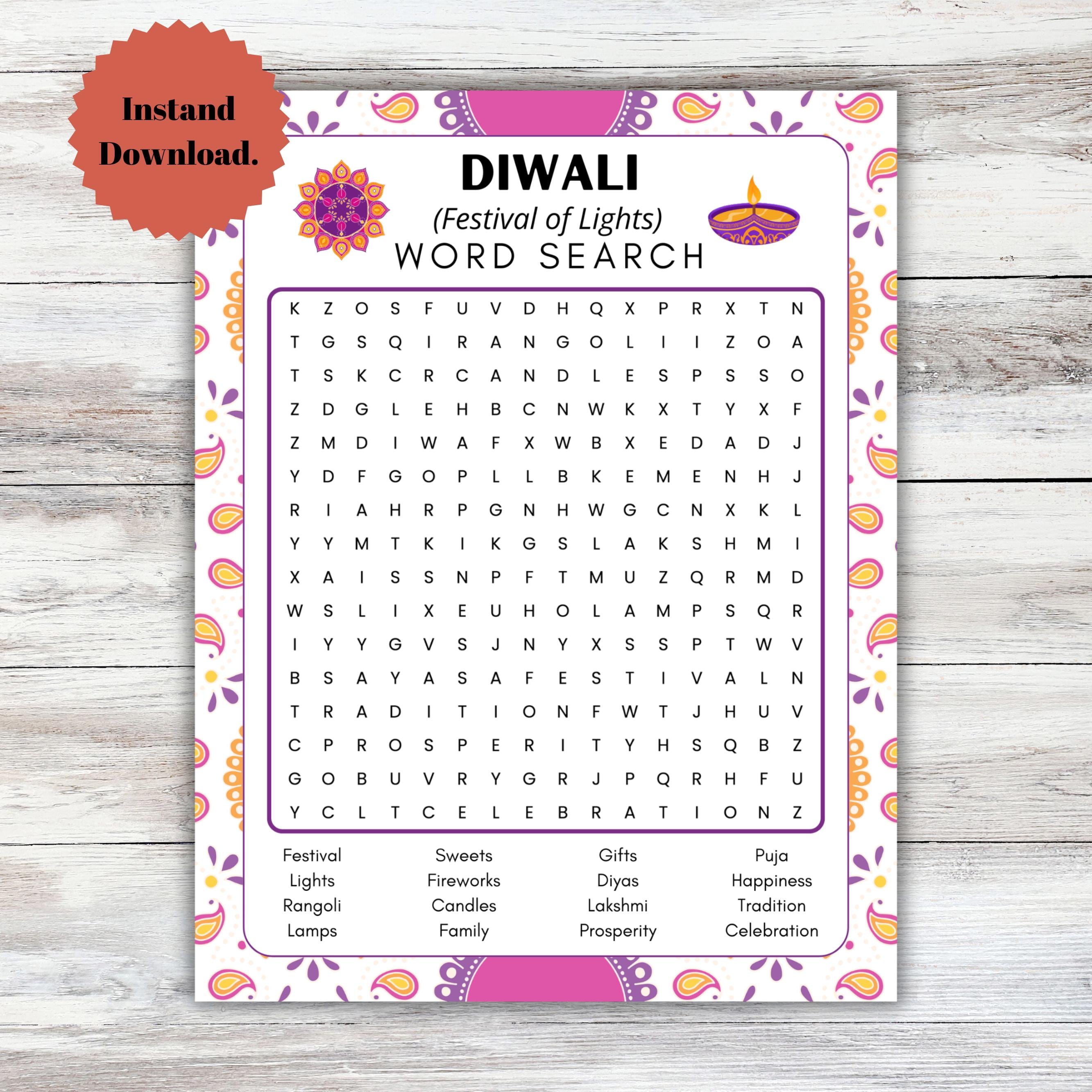 Diwali Word Search – Festival of Lights Activity Worksheet | Cultural ...