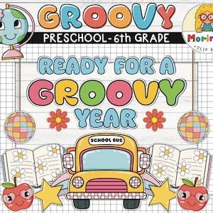 Welcome Back to school bulletin board Printable | Retro Groovy bulletin board | Preschool-6th Grade | Classroom Door Decor for teacher