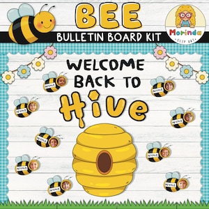 Willkommen zurück in der Schule Pinnwand Printable | Klassenzimmer Tür Dekor | Pinnwand Bienenstock | Pinnwand Frühling, Sommer | Namensschilder