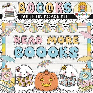 Halloween Bulletin Board Printable | Fall Bulletin board | Door Classroom decor | Retro Groovy | Autumn Fall decor | Books Library | Ghost