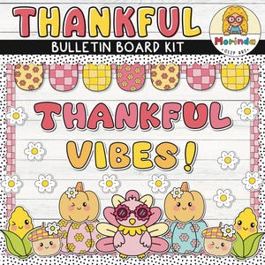 Prikbord Thanksgiving afdrukbaar | Retro groovy | Kalkoenen | Dankbare vibes | herfst herfst decoratie klaslokaal | November