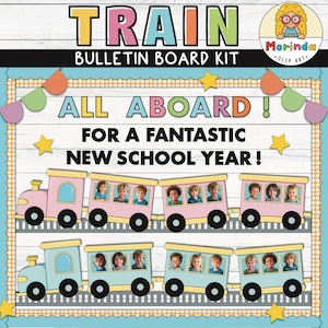Tableau d'affichage de la rentrée scolaire imprimable | Décoration de salle de classe pour enseignant | Décoration de porte | Tableau d'affichage des trains | Tableau d'affichage pastel