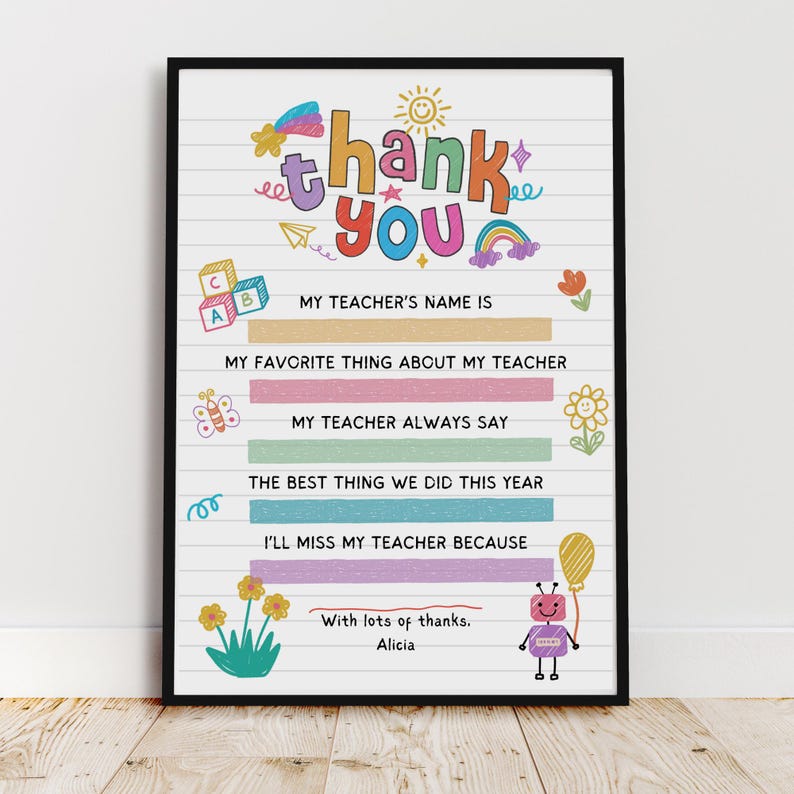 Thank You Teacher Gift Printable Letter, Teacher Appreciation Coloring ...