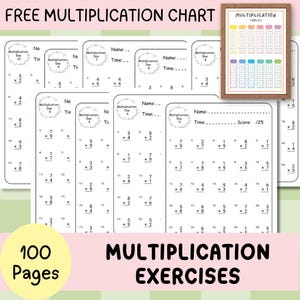 Multiplication Exercises Worksheet for 1st-4th Grade, Times Tables Practice, Multiplication Table Learning