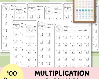 Multiplication Exercises Worksheet for 1st-4th Grade, Times Tables Practice, Multiplication Table Learning