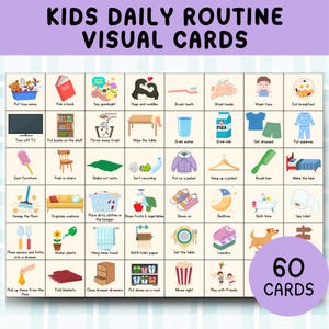 Cartes visuelles de tâches ménagères pour les enfants, cartes de routine quotidienne pour les tout-petits, routines de nettoyage hebdomadaires à imprimer pour les enfants, programme de rythme quotidien pour l'école à la maison