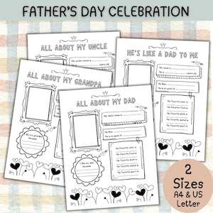 All About My Dad Printable Worksheet for Father&#39;s Day Kids Activity Gift for Dad Fill in the Blank Questionnaire for Father&#39;s Day Craft