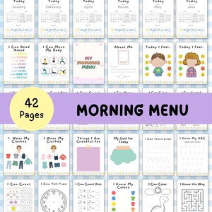 Kids Morning Menu Preschool Homeschool Morning Menu Printable Toddler Workbook Tracing Alphabet Worksheet Morning Menu Daily for Kids