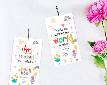Thank You Teacher Gift Tag Printable, Editable Canva Template Teacher Appreciation Gift, Present for Teacher, Custom Gift Tag for Teacher
