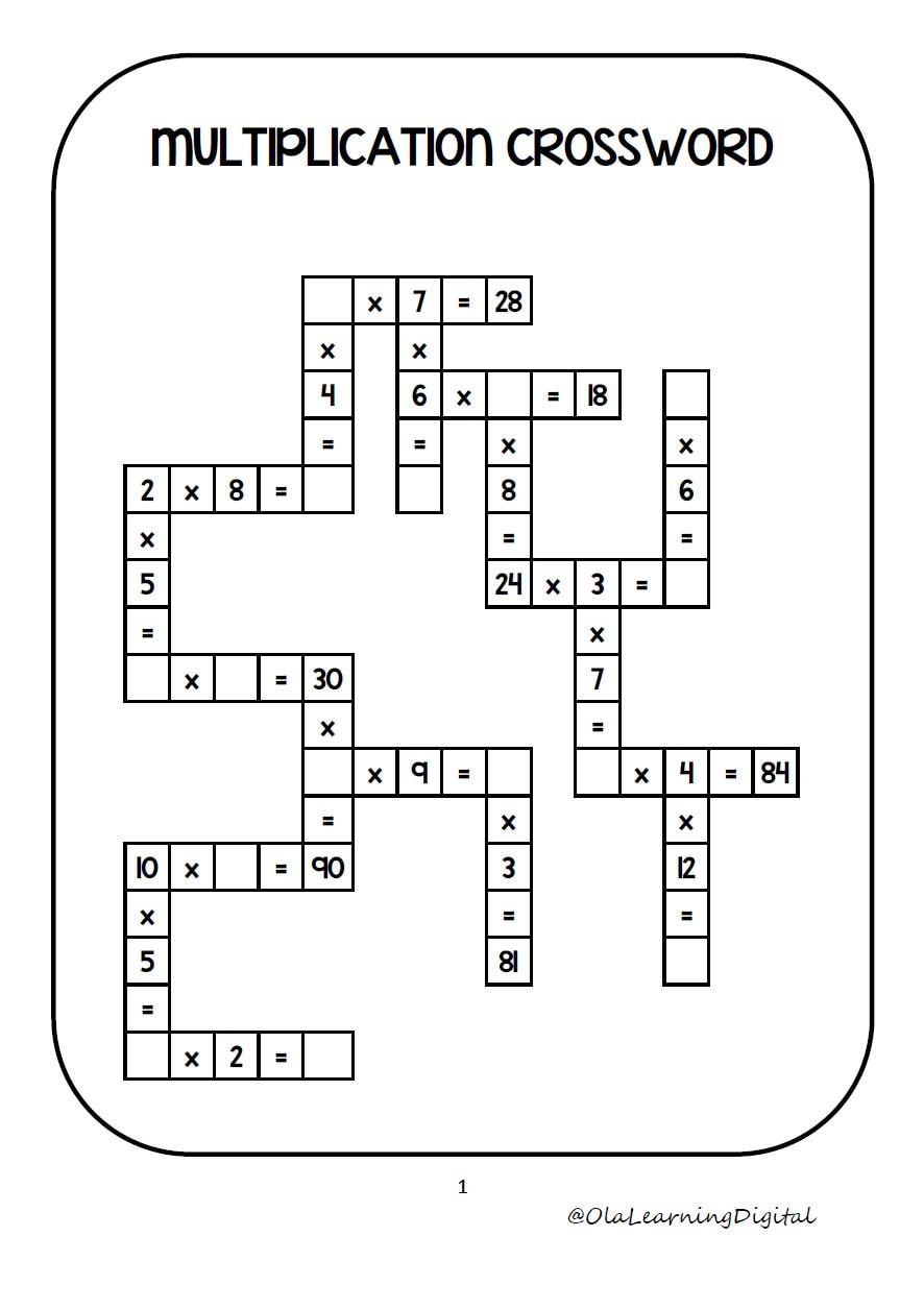 Multiplication Crossword Puzzle, Multiplying Practice Worksheet