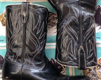 Vintage boots 1960's black Acme The Ace of Spades 60's western boots men 9 10 1/2 D ladies 11 12 EU 43 44 45