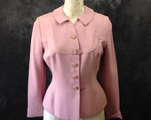 Vintage 1950 39 s pink rayon jacket rhinestone buckle by Kirkland Hall 28 quot waist