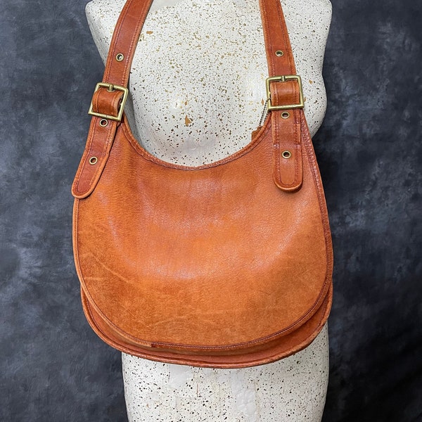 RESERVED Vintage 1970's Coach saddle bag crescent pumpkin orange pre-creed