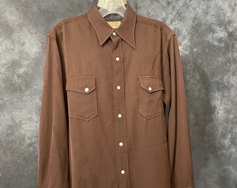 1950's Pendleton wool gabardine dark chocolate brown western shirt pearl snaps 44 chest