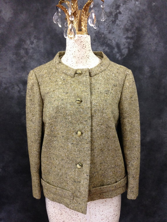 Vintage 1960's Pauline Trigère green tweed wool ja