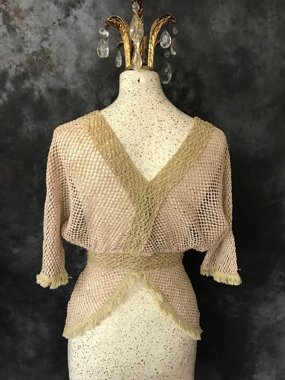 Edwardian net jacket beige ecru sage green - image 3