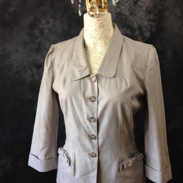 Vintage 1950's Charles F Berg brown and white micro stripe cotton summer jacket