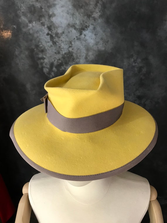 Vintage 1940's jaune Stetson ladies hat greige ba… - image 5