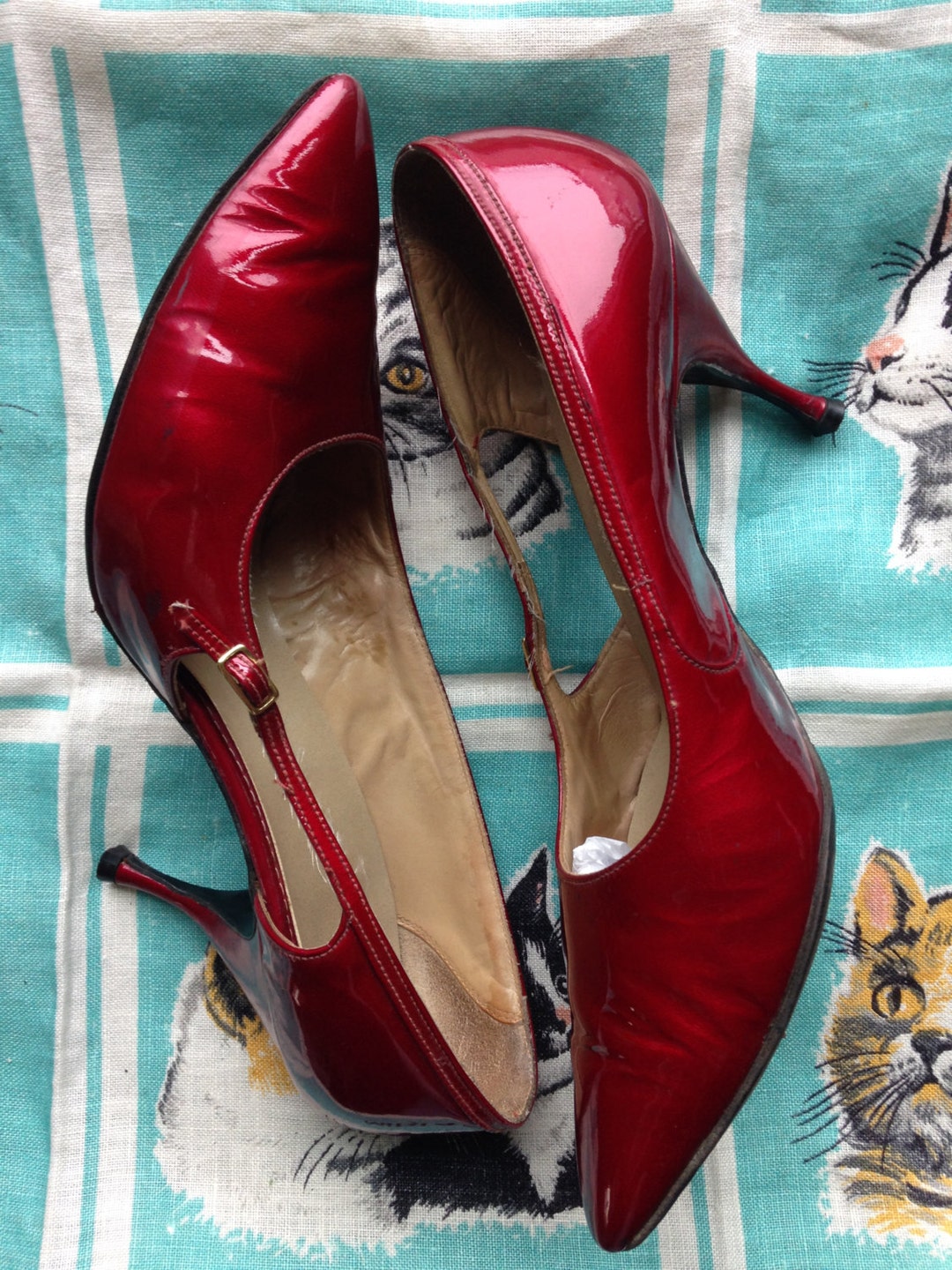 60's Candy Apple Red Patent Leather Pumps Stiletto US 7, EU 37 1/2 UK 4 ...