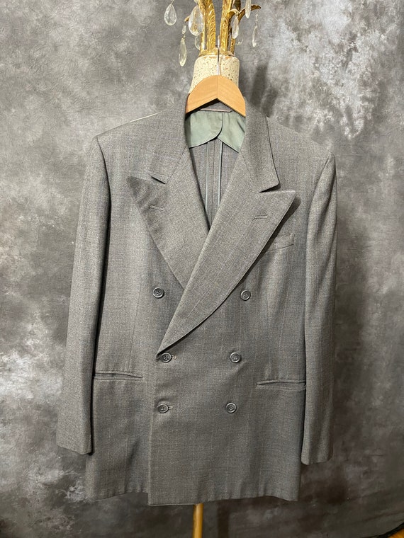 1940s Mens Brown Striped Jacket with Double Breasted Front