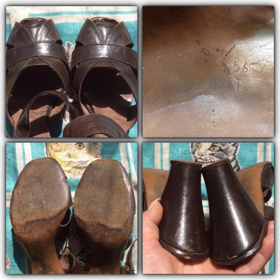 Vintage 1940's Armishaw's brown leather sandals E… - image 5