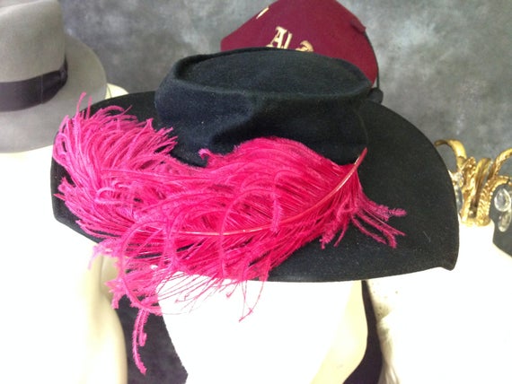 Vintage 1940's Shorlon hat black wool felt tilt ha