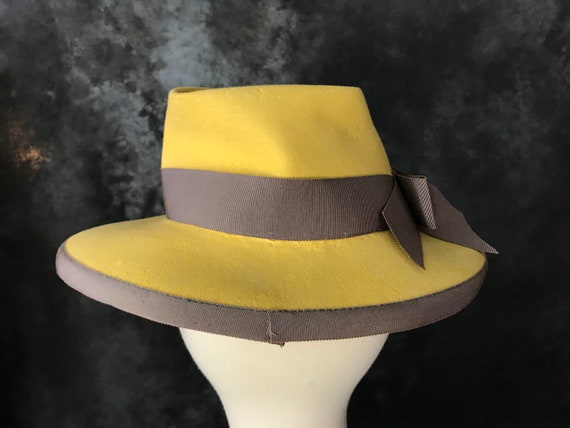 Vintage 1940's jaune Stetson ladies hat greige ba… - image 3