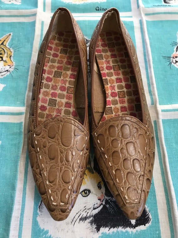 Vintage 1950's 1960's croc embossed brown leather… - image 6