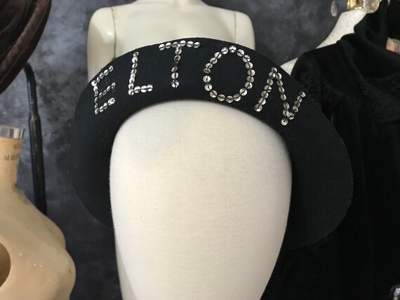 Vintage 1970's black wool felt Elton John cloche h