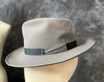 Vintage 1950's Penney's Marathon fedora blue grey 6 3/4