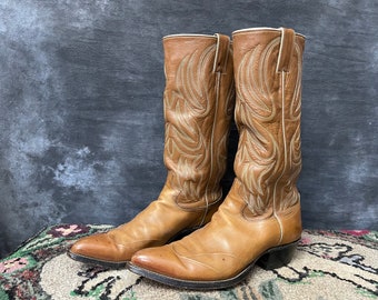 Vintage Justin brown tan cowboy western boots 9 1/2 D