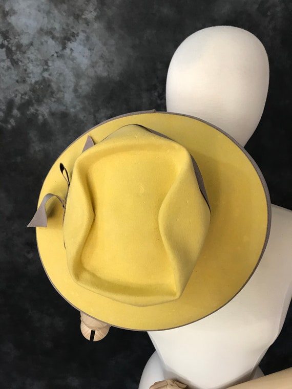 Vintage 1940's jaune Stetson ladies hat greige ba… - image 6