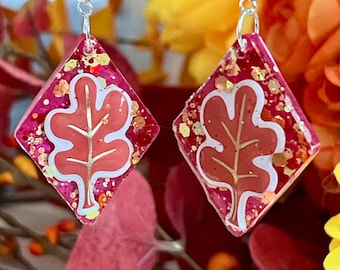 Diamond Shaped Oak Leaf Earrings
