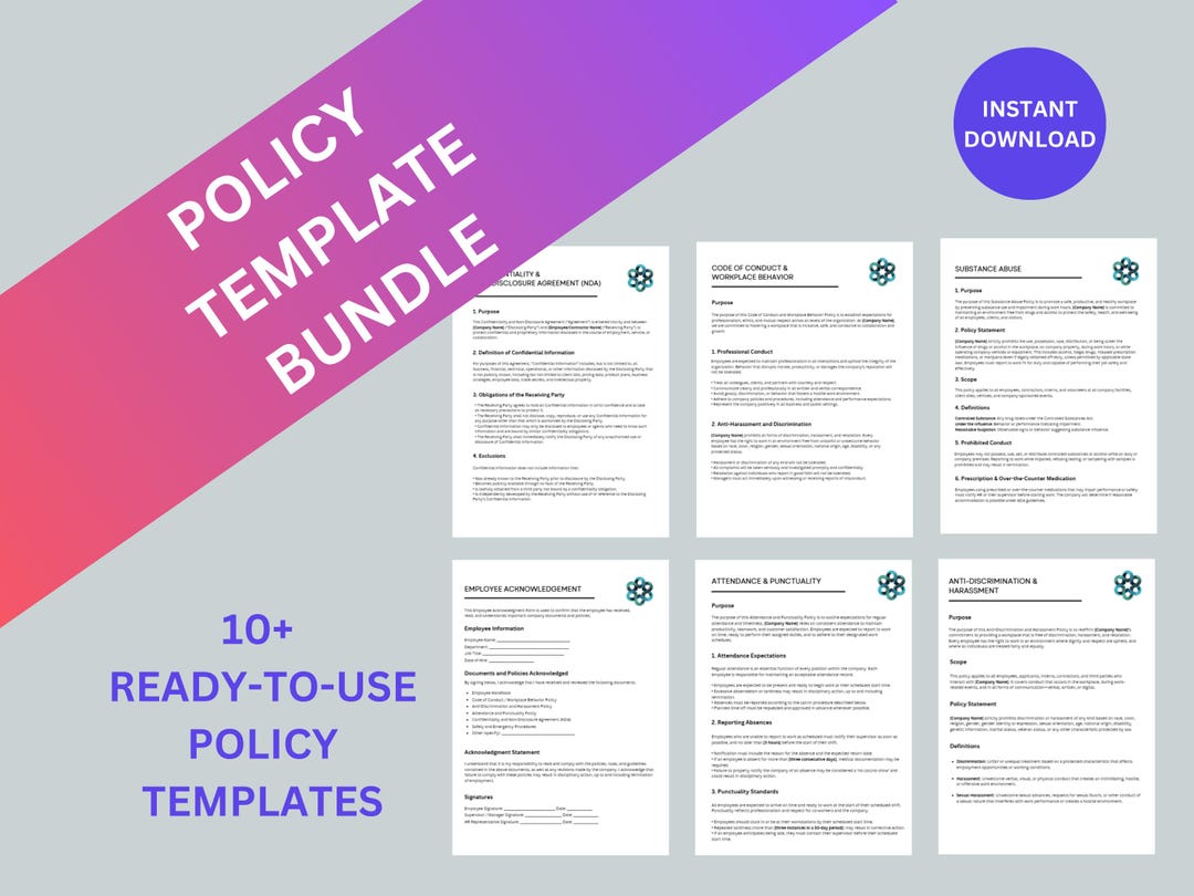 HR Policy Template Bundle | Editable Workplace Documents (digital ...