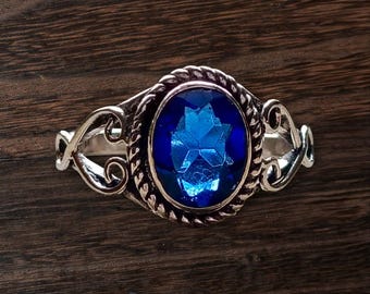 Natürliche Blauer Saphir Oval Ring, Sterling Silber Statement, September Birthstone Schmuck