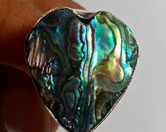 Iridescent Abalone Shell Heart Ring: Sterling Silver Statement Jewelry